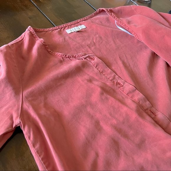 Button Down Coral Blouse with waist Tie and Bell/flare Sleeves - Picture 8 of 11